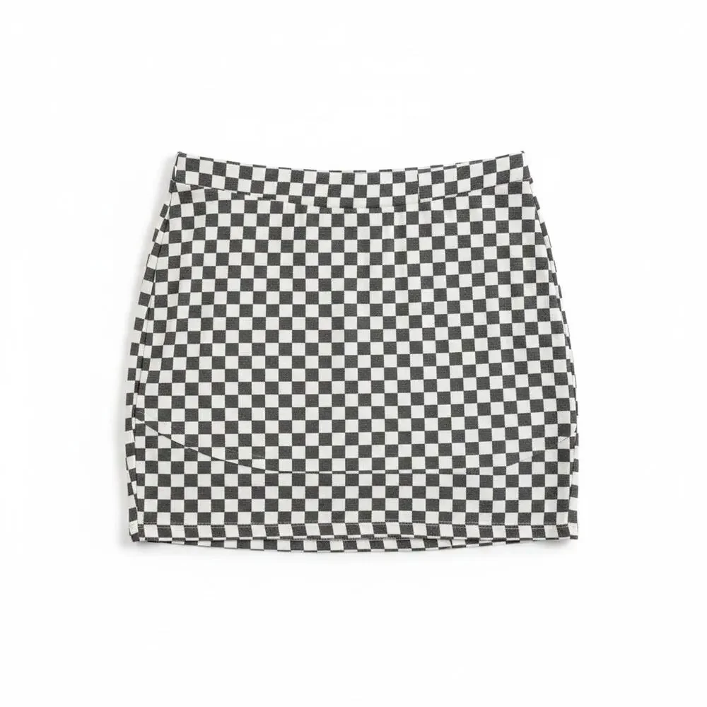 SO Checkered Mini Skirt XL Black White Checkerboard Stretch Y2K Emo